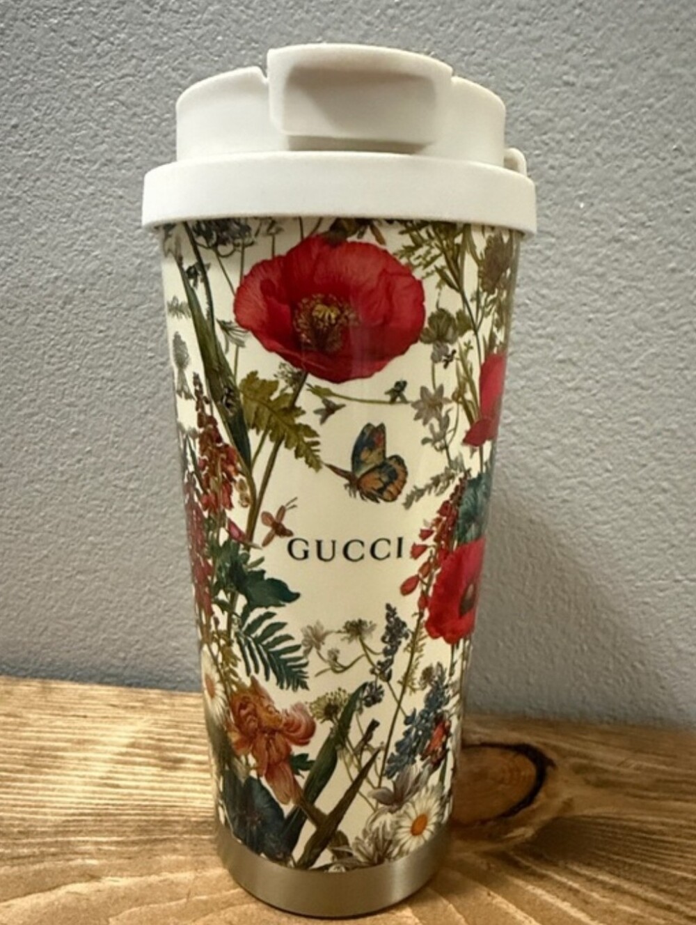 GUCCI Herbarium Floral Stainless Steel Travel Tumbler Mug w/ Box Dust Bag Straw - Picture 2 of 16